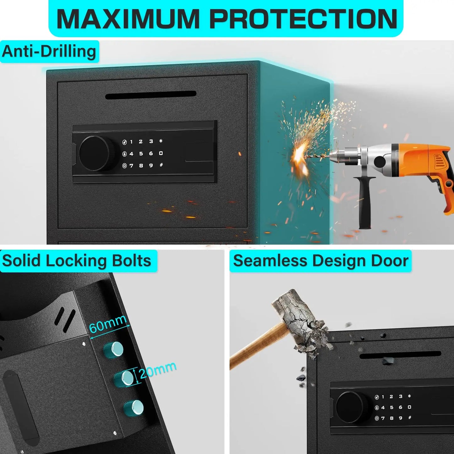 Digital Safe Box With Deposit Slot And Fireproof Waterproof Bag