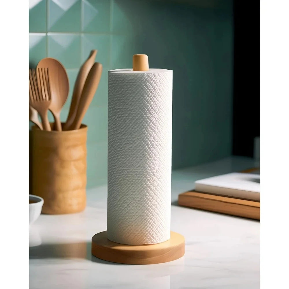Bamboo Paper Towel Holder Wooden Dispenser For Countertop Organization