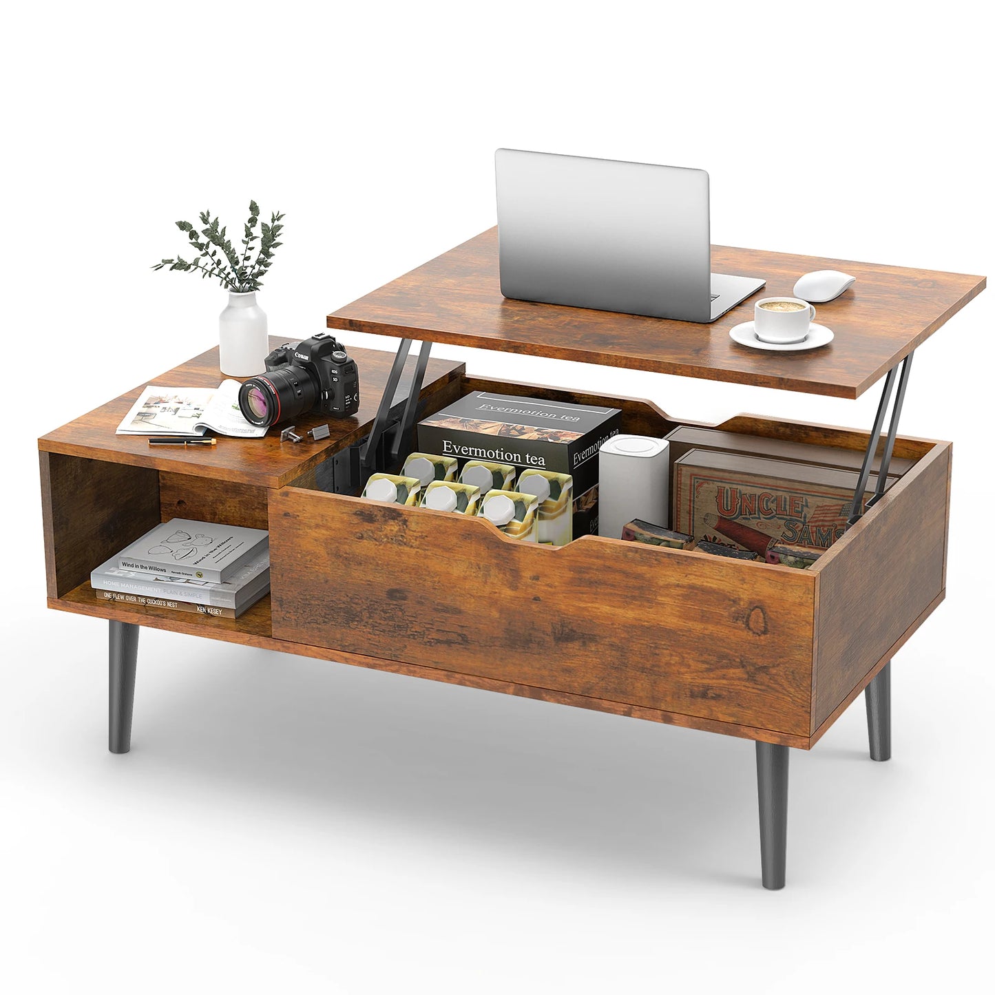 JHK Lift Top Coffee Table With Storage And Adjustable Height