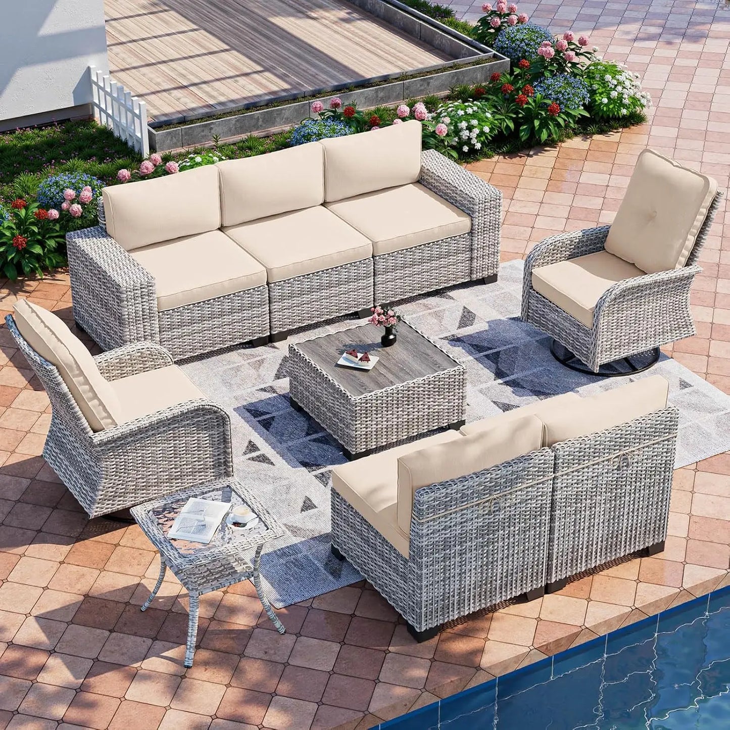 Outdoor Patio Furniture Set With Rocking Swivel Chairs