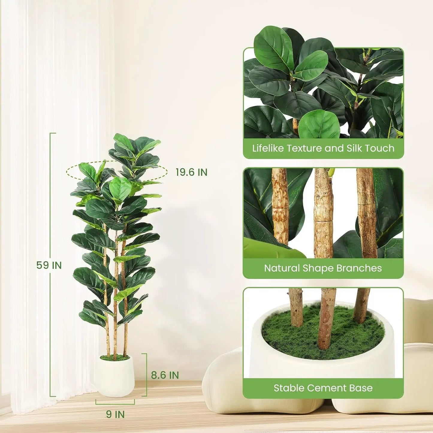 HiMISS Fiddleleaf Fig Tree In Pot For Home Decorative Display