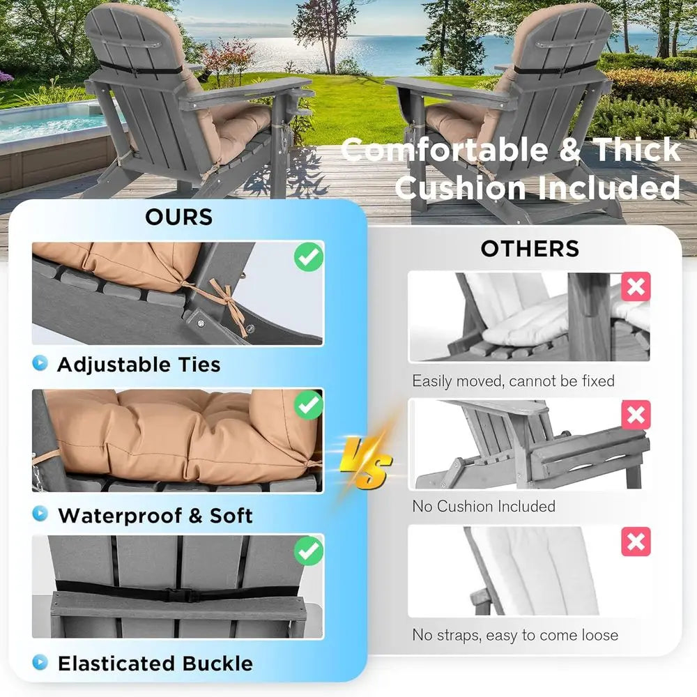 Adirondack Chairs Set Of 2 With Cushions And Cup Holders HDPE