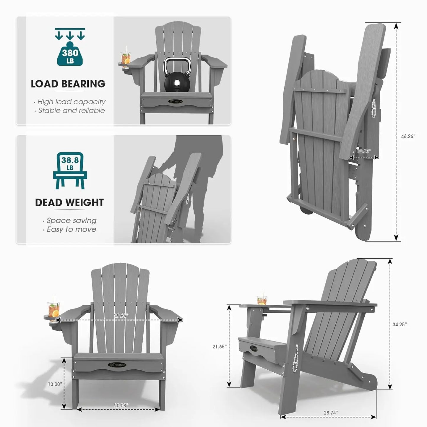 MOYU All-Weather Folding Adirondack Chairs Set Of 2