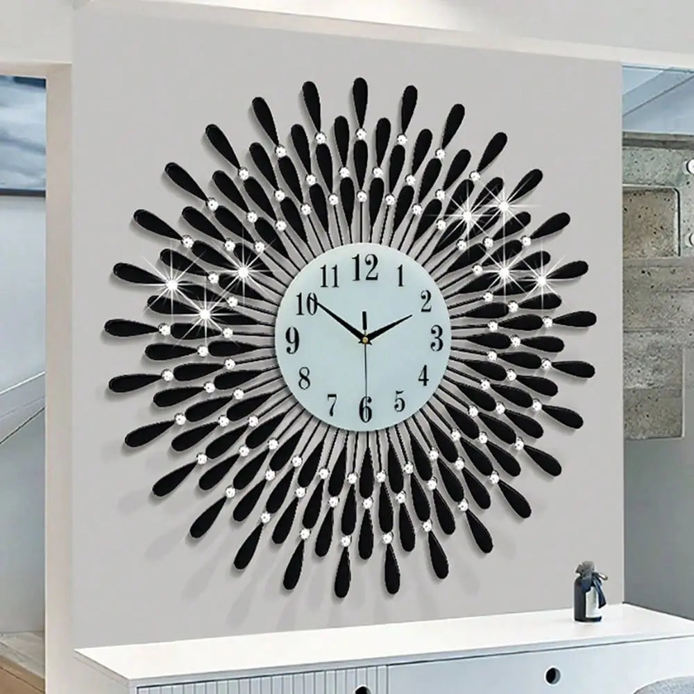 Non-Ticking Quiet Crystal Metal Wall Clock With Modern Bling