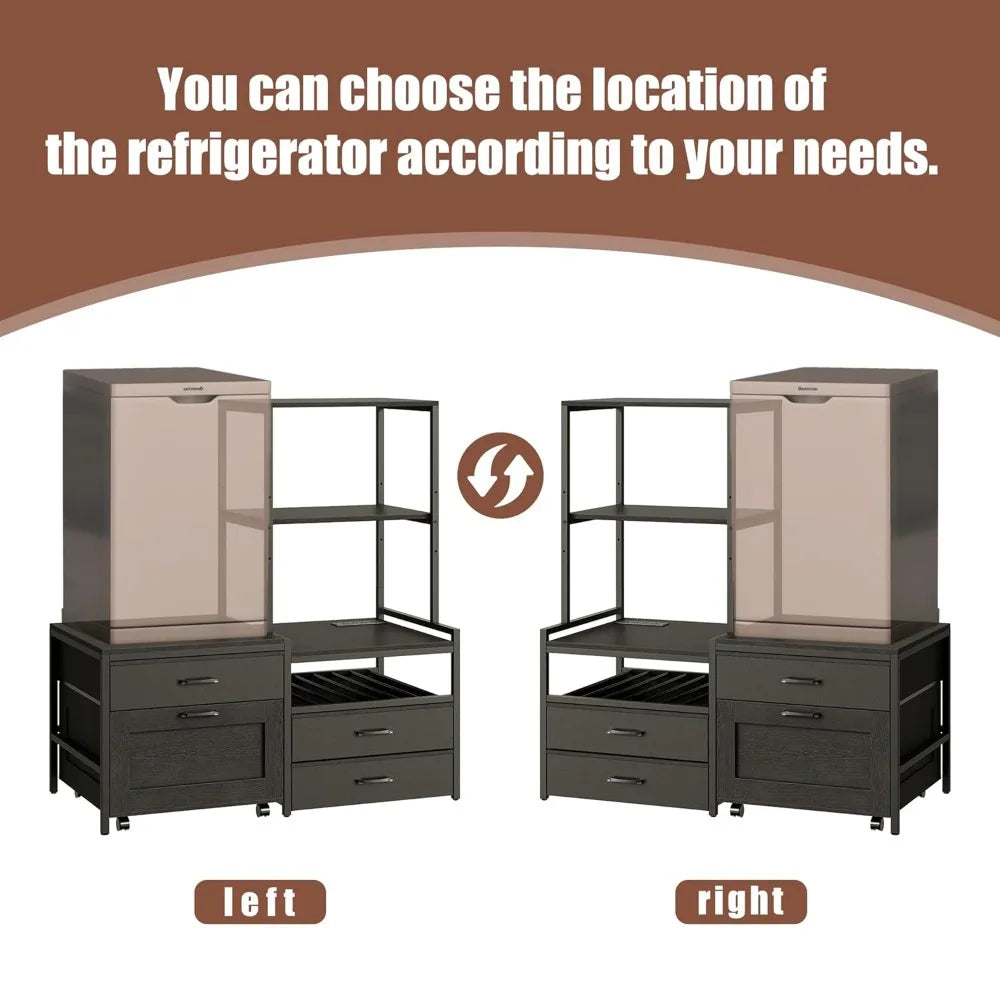 Mini Fridge Stand With Wine Rack And Power Outlet Movable