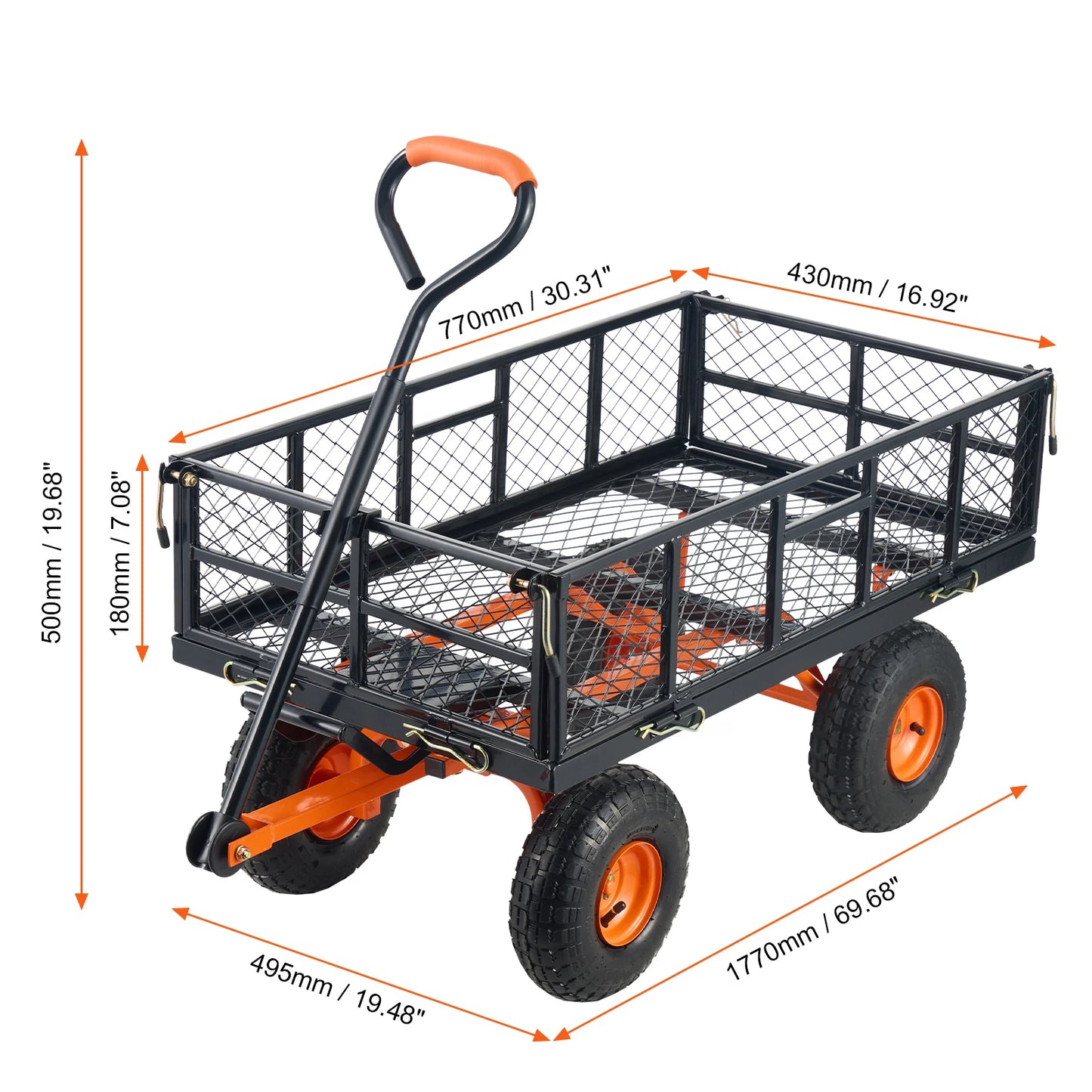 SucceBuy Garden Cart Sturdy Metal Utility Wagon Dump Cart 400/880Lbs