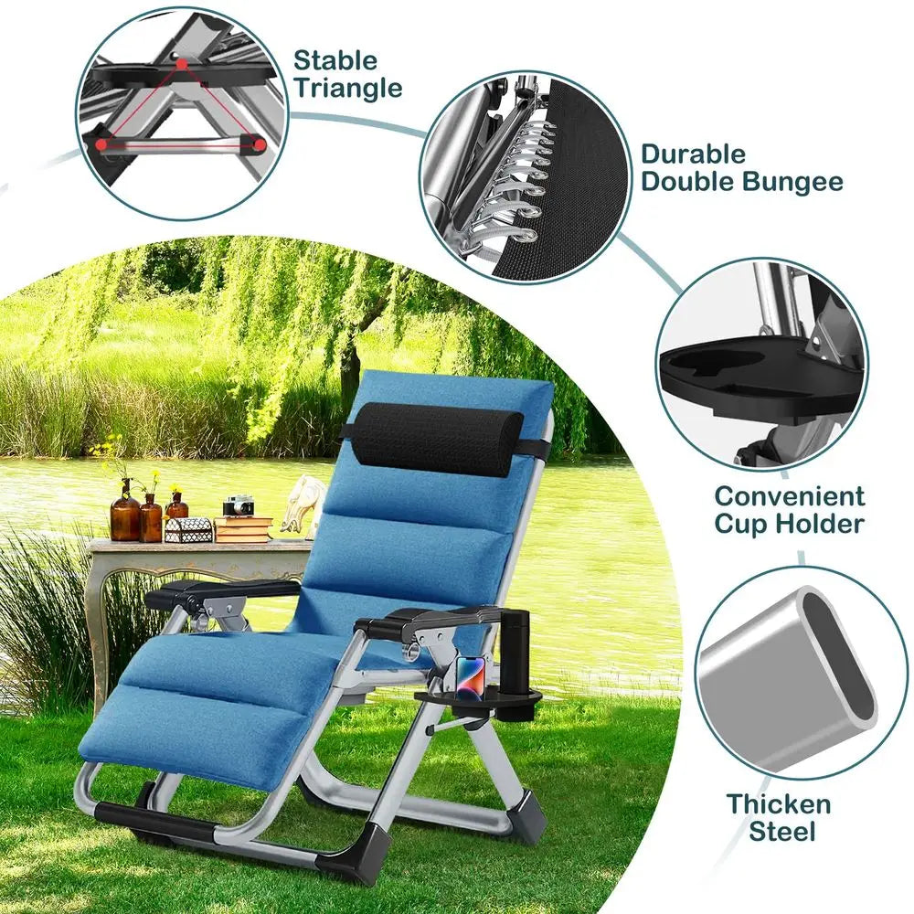 YTYIN Padded Zero Gravity Chair With Cup Holder Folding Lounge