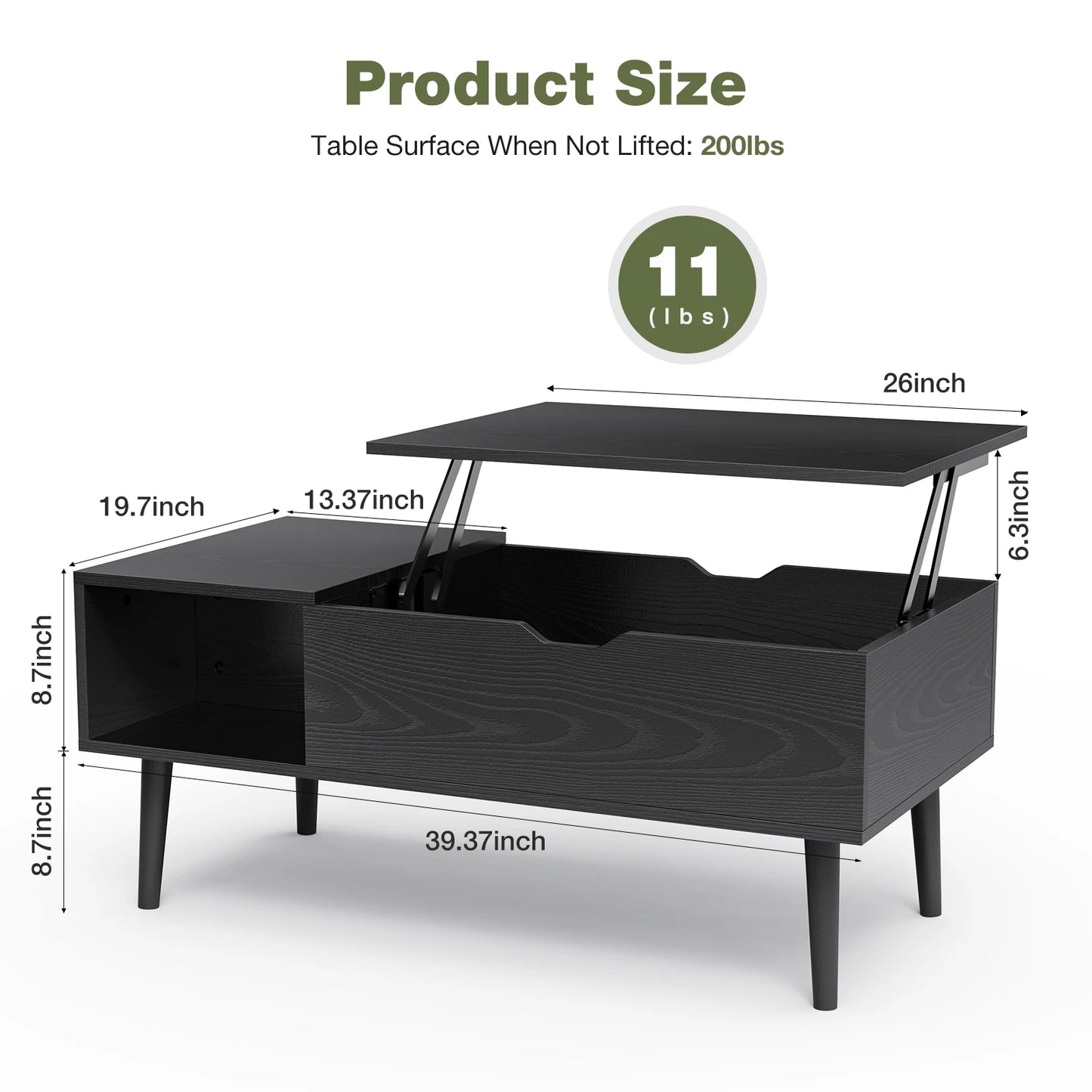 JHK Lift Top Coffee Table With Storage