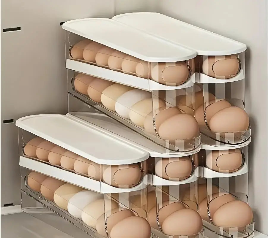 Fridge Egg Storage Box Automatic Rolling Dispenser Organizer