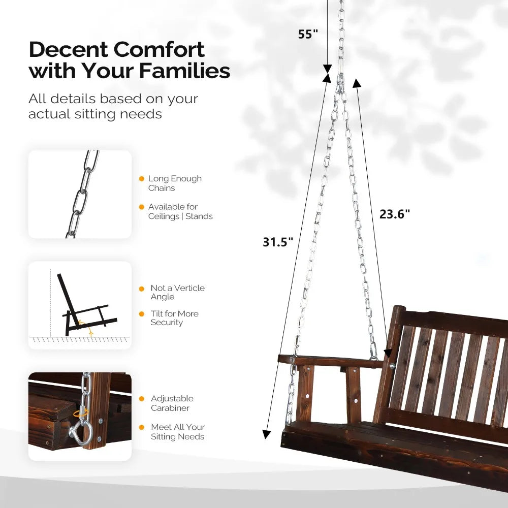 Wooden Patio Swing Bench With Upgraded Adjustable Chains