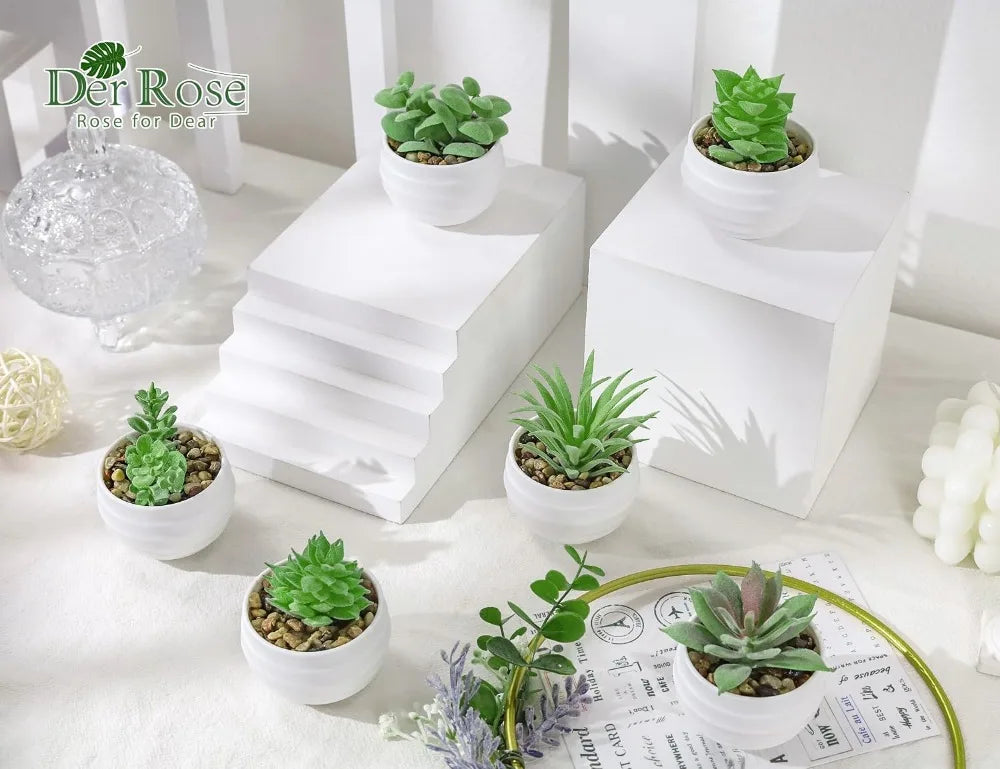 Six Pack Artificial Succulents in Pots for Home Decor