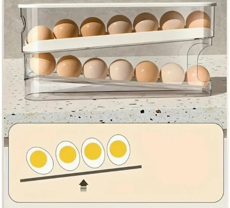 Fridge Egg Storage Box Automatic Rolling Dispenser Organizer