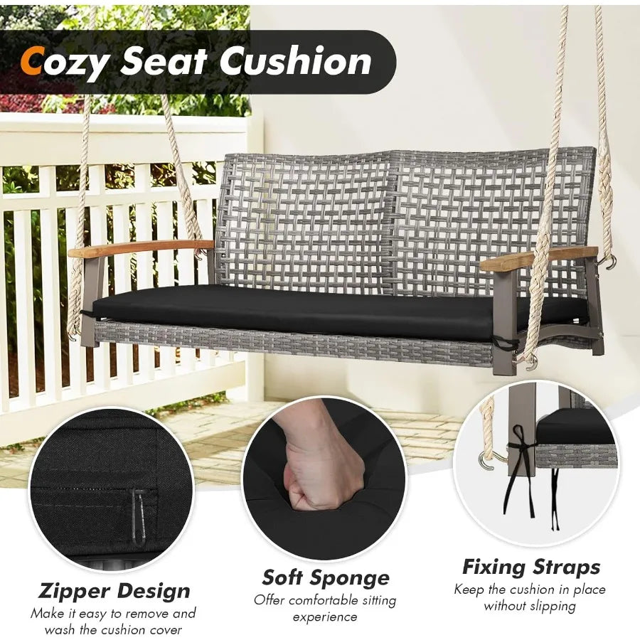 Durable Outdoor Hanging Porch Swing With Cushion For Two