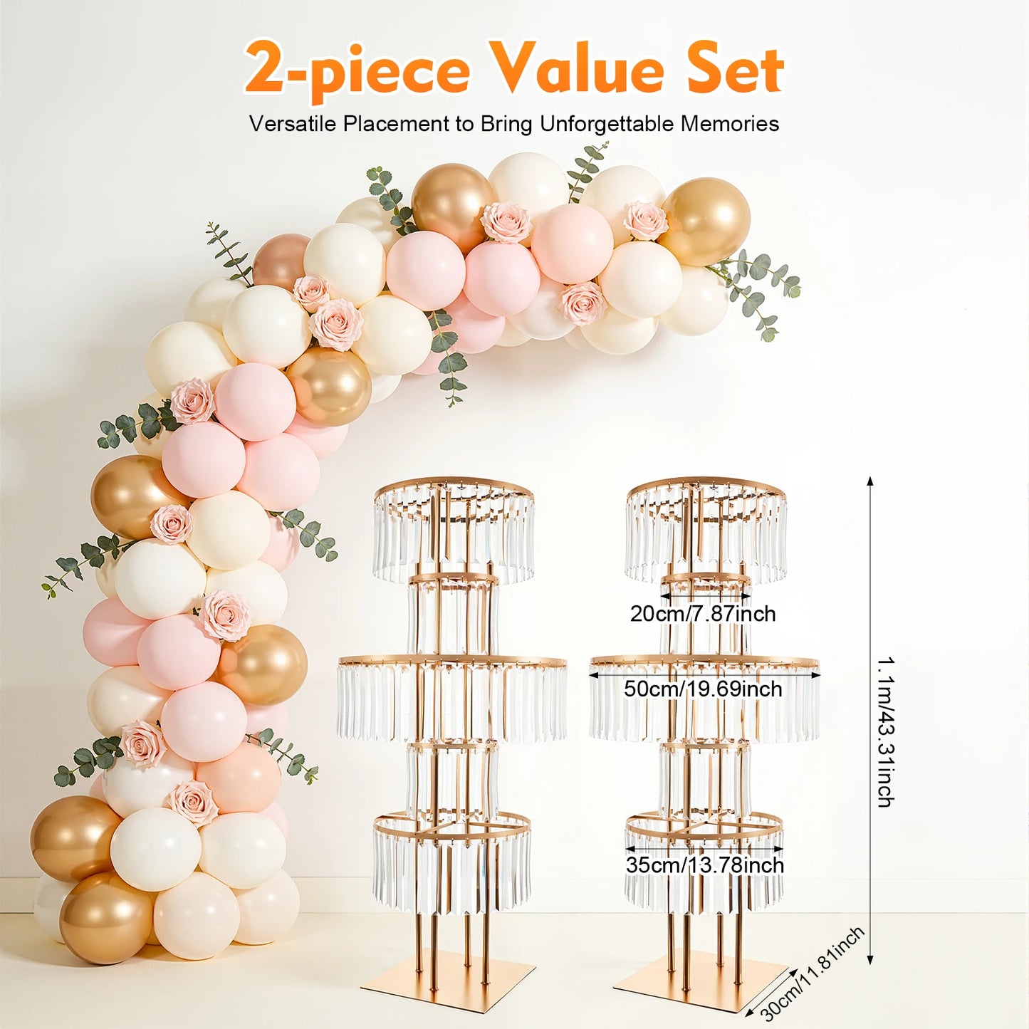 Five Tier Gold Acrylic Wedding Flower Stand Crystal Style Centerpiece