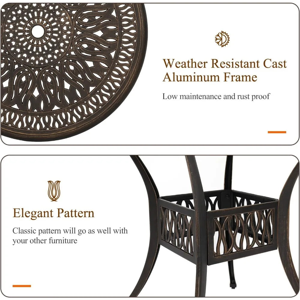 Cast Aluminum Patio Dining Table With Umbrella Hole For Outdoors