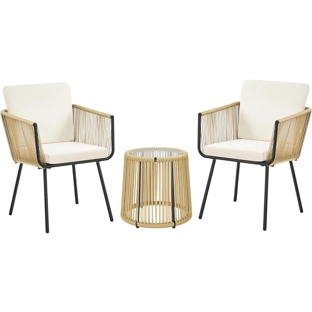 Patio Rattan Bistro Set With All Weather Tempered Glass Table
