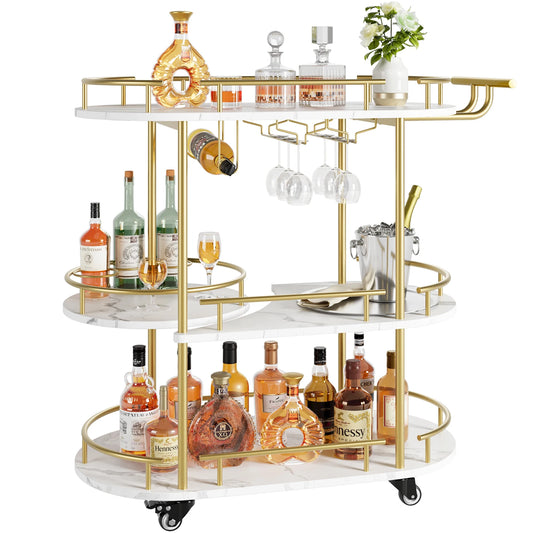 TWISTER.CK Gold Bar Cart With 4 Tier Wine Rack Wheeled