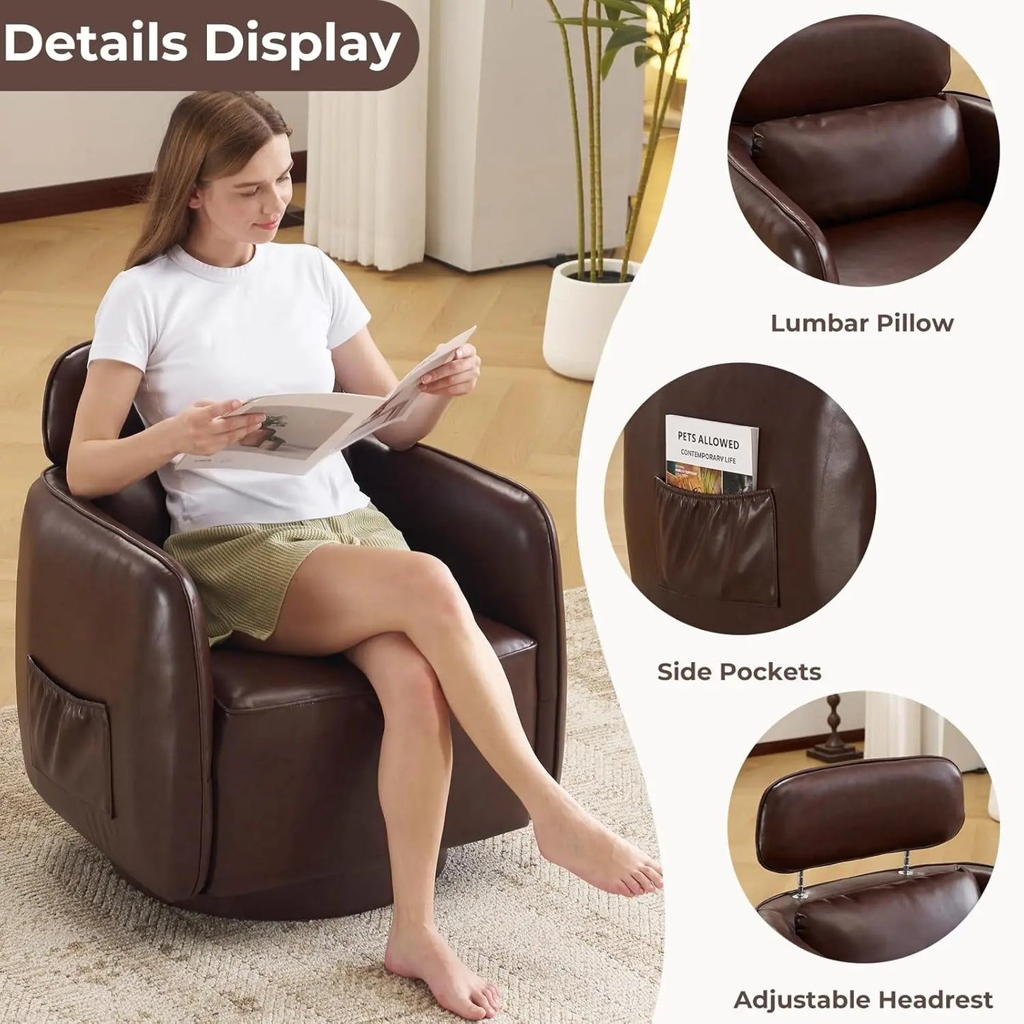 XIAOLANG Swivel Leather Barrel Chair For Living Room Modern Upholstered
