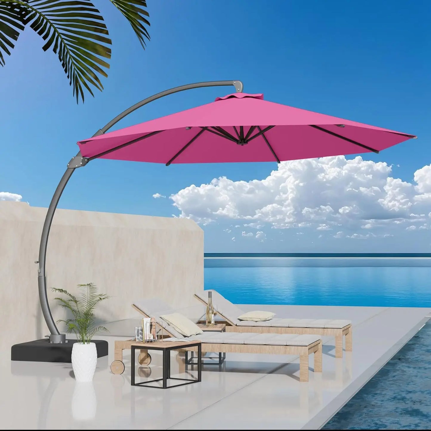 Aluminum Patio Umbrella With Base Cantilever Rotating 360 Degree
