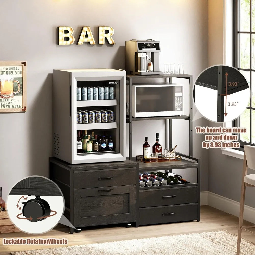 Mini Fridge Stand With Wine Rack And Power Outlet Movable