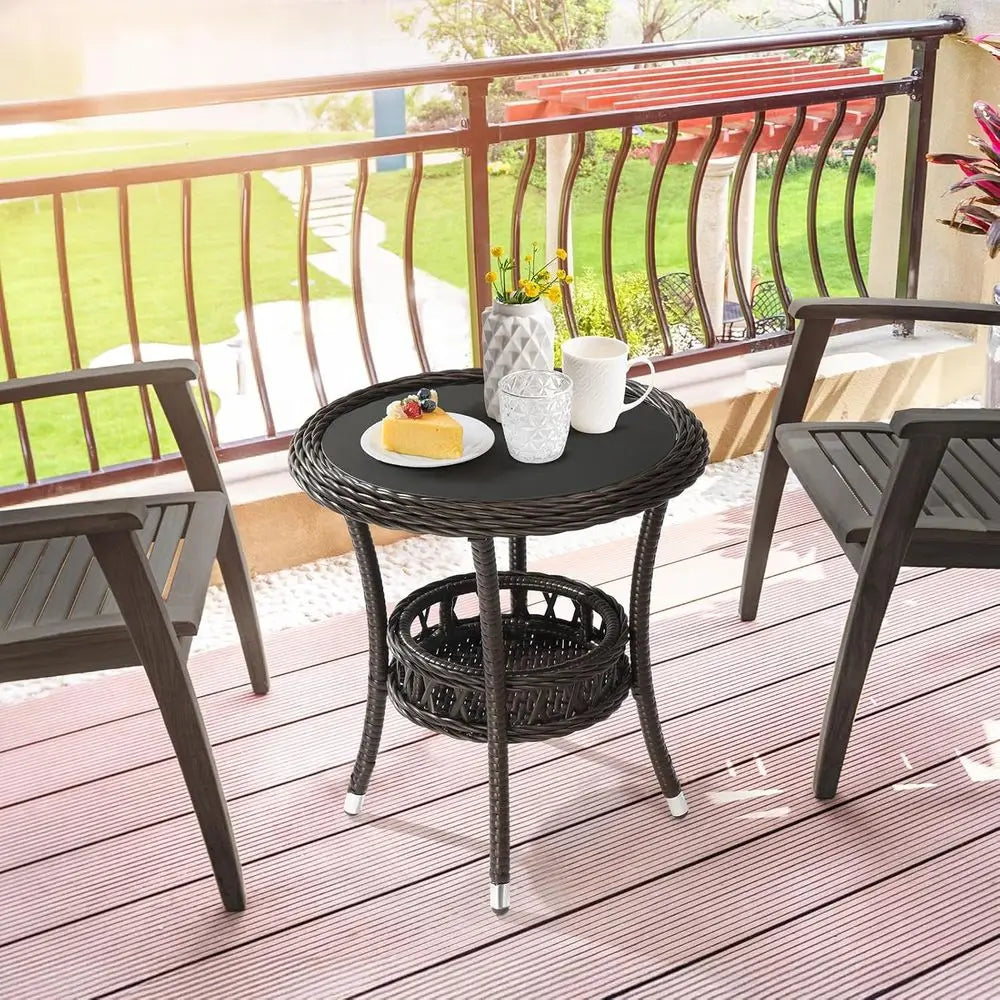 XMSJ Outdoor Wicker Side Table With Storage For Patio Deck