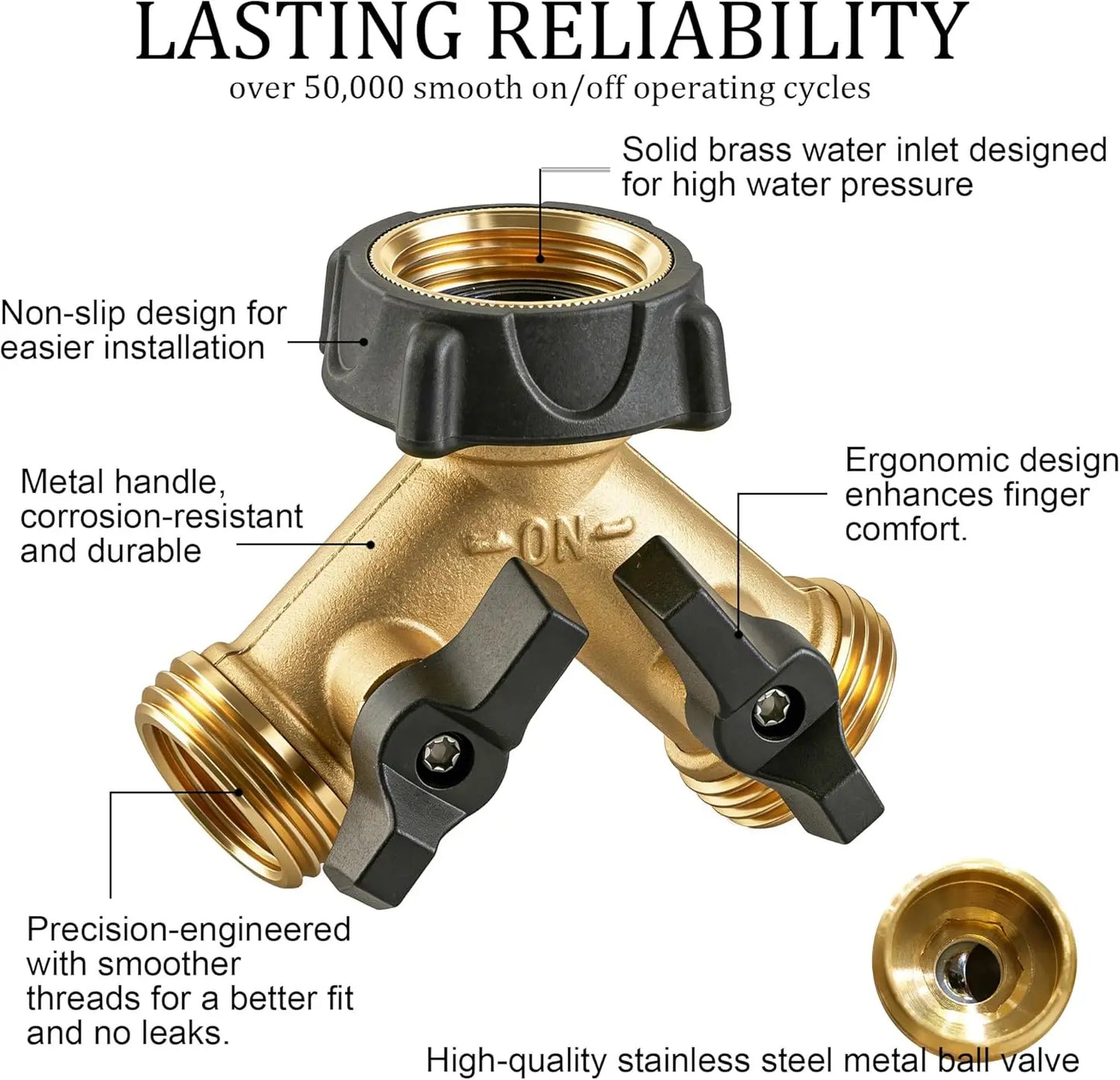 Brass Garden Hose Splitter 2 Way 3/4 Inch Connector With Valves