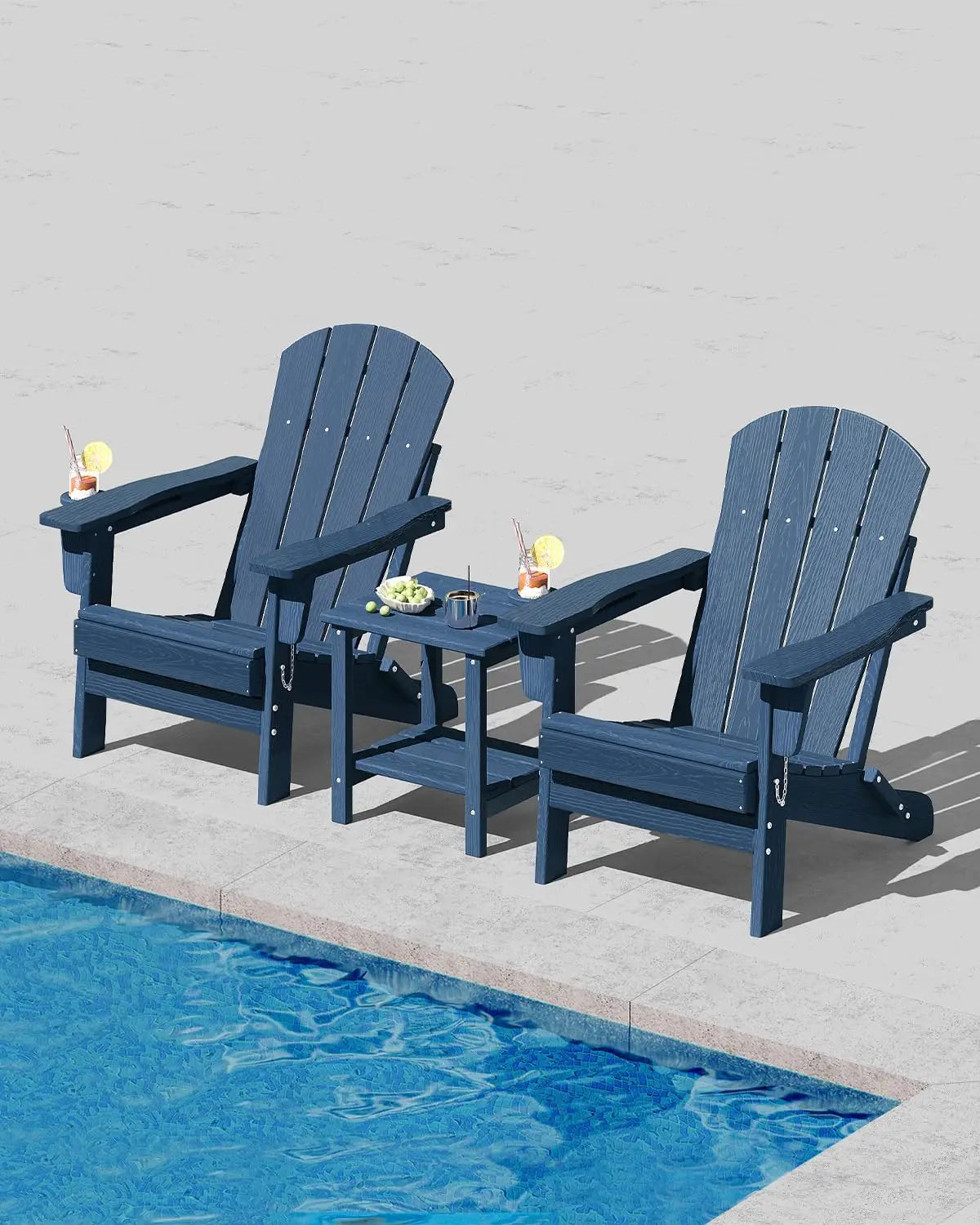 Folding Adirondack Chair All Weather HDPE Outdoor With Cup Holder