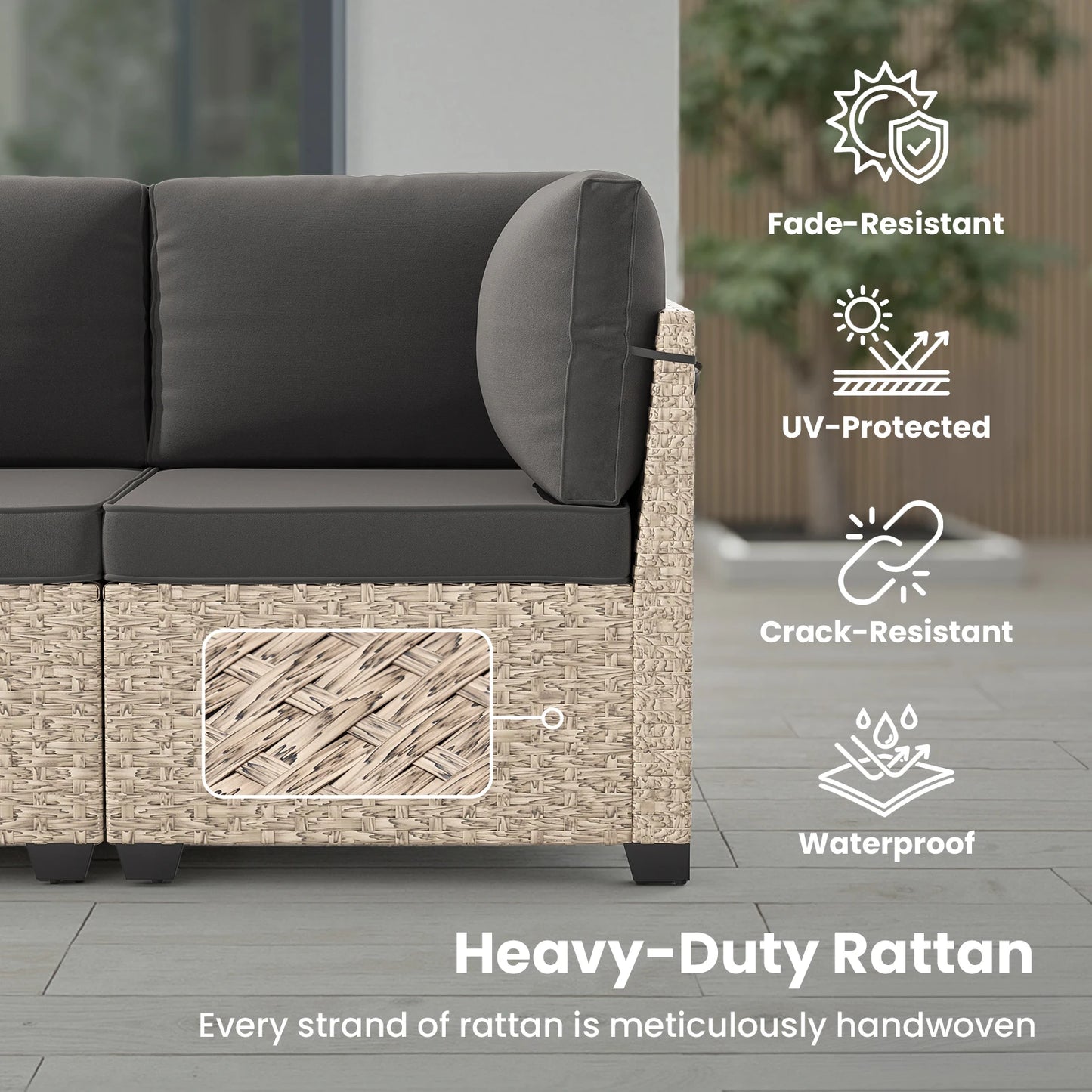Outdoor Rattan 7 Piece Patio Furniture Set With Tempered Glass Table All Weather