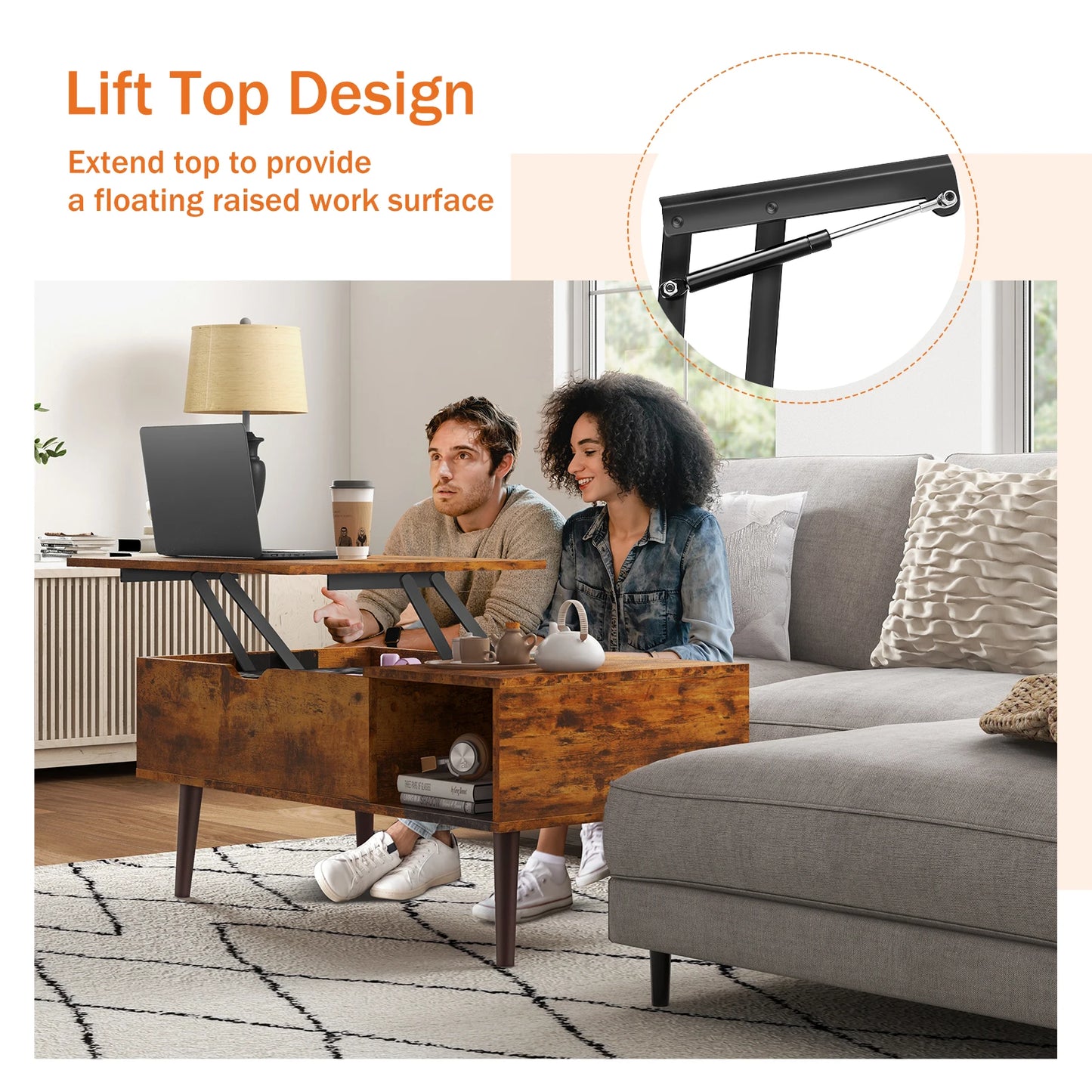 JHK Lift Top Coffee Table With Storage And Adjustable Height