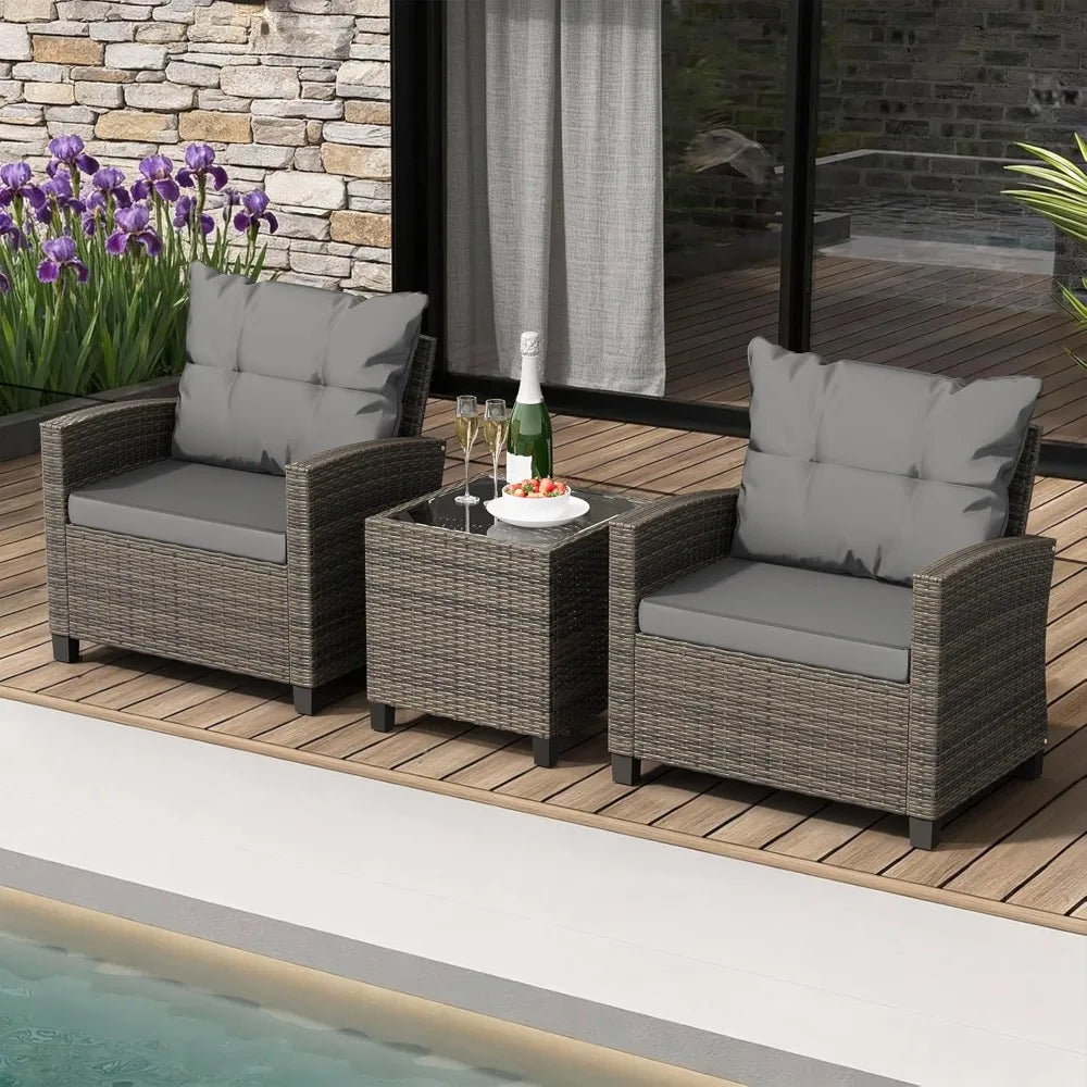 3-Piece Patio Set With Table PE Rattan Wicker