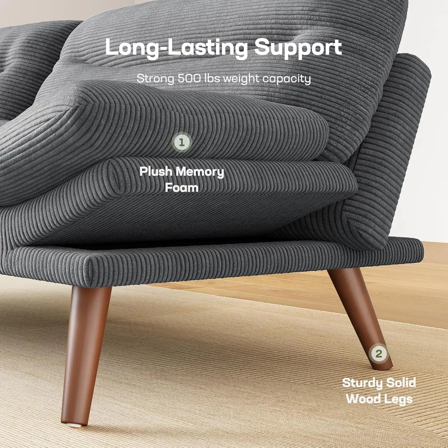 Convertible Futon Sofa Bed With Adjustable Backrest Corduroy Armrests