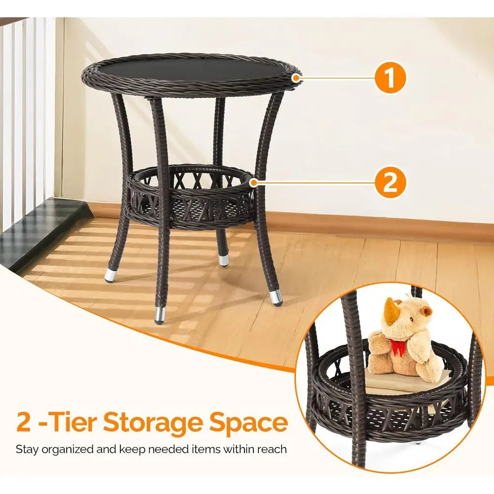XMSJ Outdoor Wicker Side Table With Storage For Patio Deck
