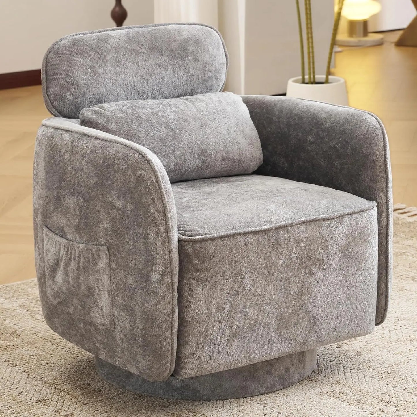 XIAOLANG Swivel Leather Barrel Chair For Living Room Modern Upholstered