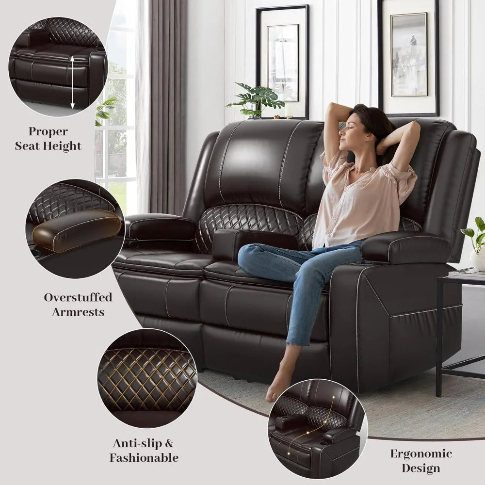 RBXC Loveseat Recliner Sofa With Manual Recline And Faux Leather