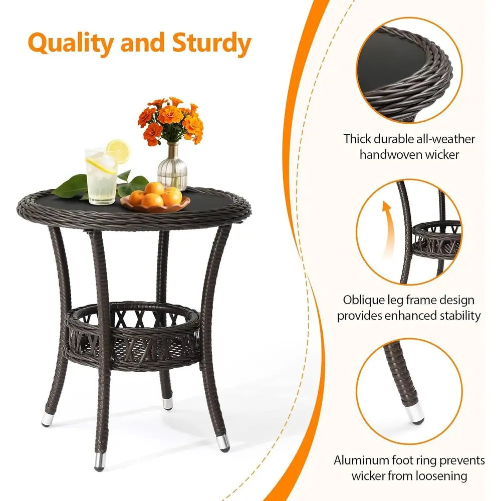 XMSJ Outdoor Wicker Side Table With Storage For Patio Deck
