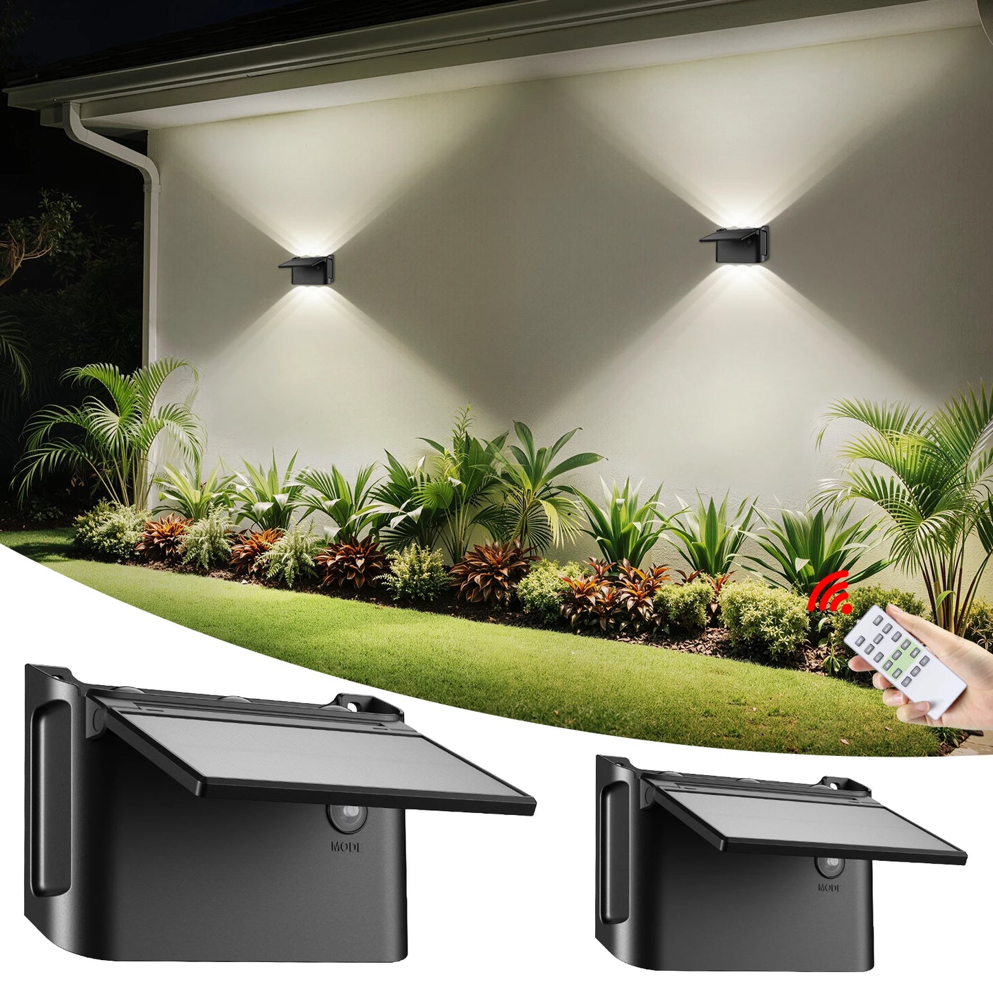 Intelamp IP65 Solar Wall Lights Two Pack With Remote