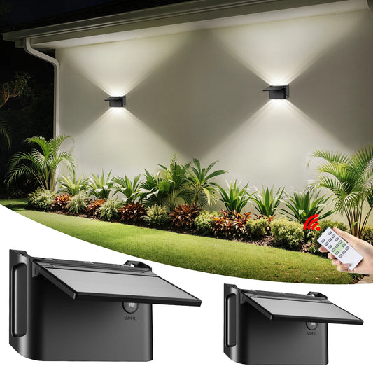 Intelamp IP65 Solar Wall Lights Two Pack With Remote