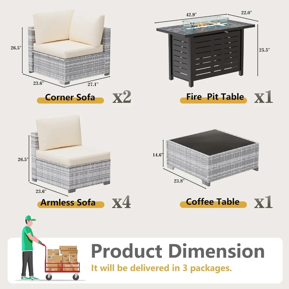 Outdoor Wicker Patio Furniture Set With Firepit Table