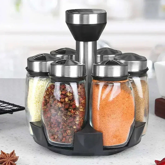 Glass Spice Jar Set With Rack For Salt Shakers Kitchen