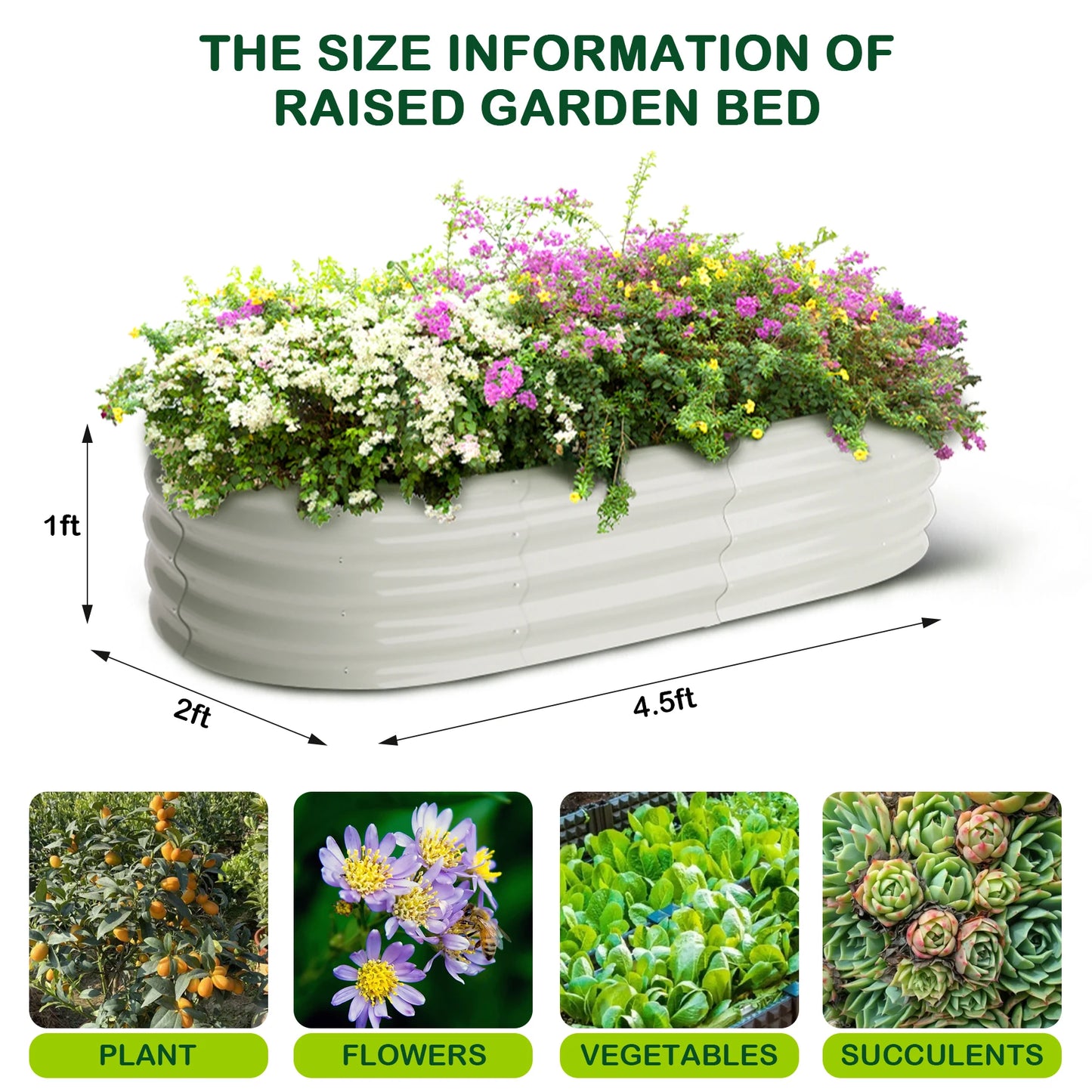 HiMISS Oval Galvanized Raised Garden Bed Set Open Ended Planter