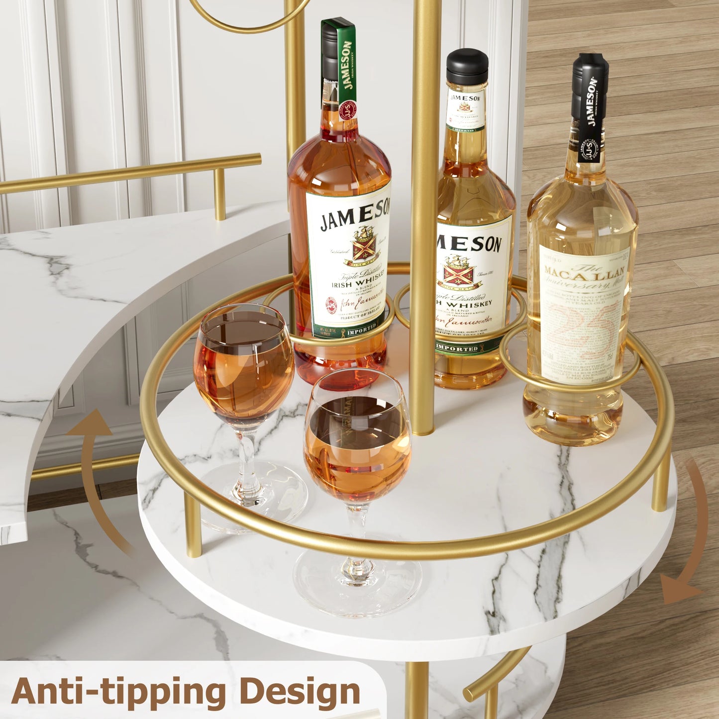 TWISTER.CK Gold Bar Cart With 4 Tier Wine Rack Wheeled