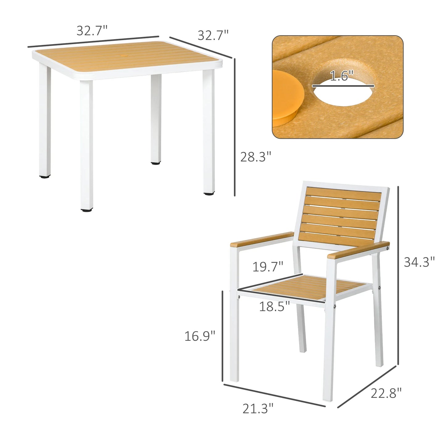 Outdoor Aluminum Patio Dining Set With Umbrella Hole