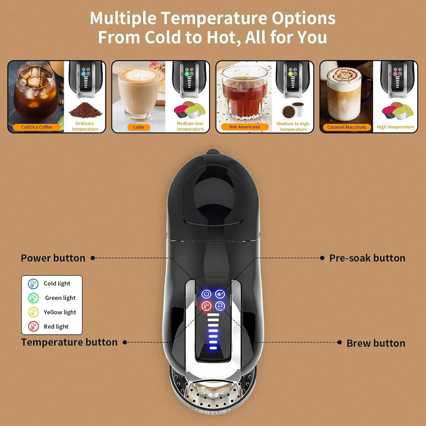 XMSJ 5in1 Espresso Machine 19 Bar Single Serve Cappuccino Latte