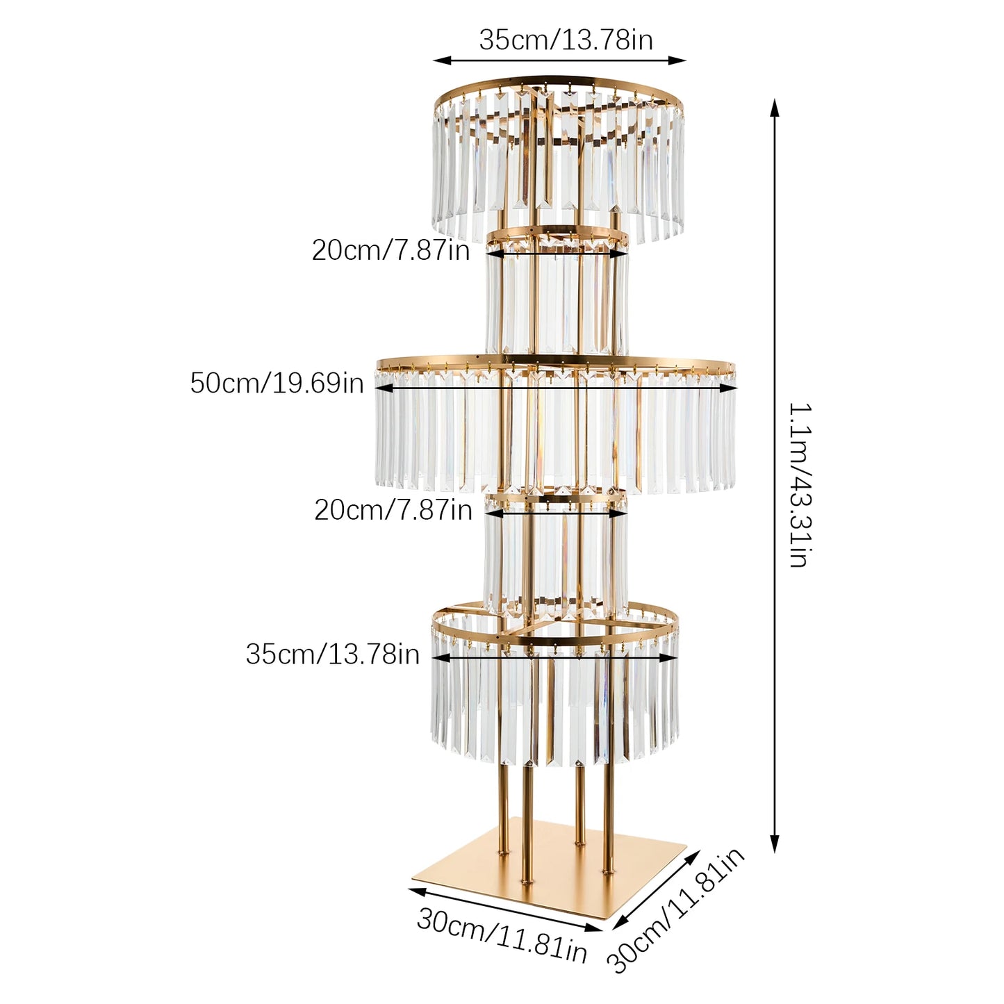 Five Tier Gold Acrylic Wedding Flower Stand Crystal Style Centerpiece