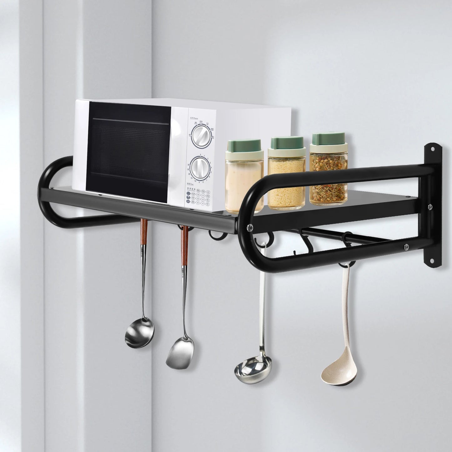Wall Mounted Microwave Oven Rack Carbon Steel Shelf Easy Install