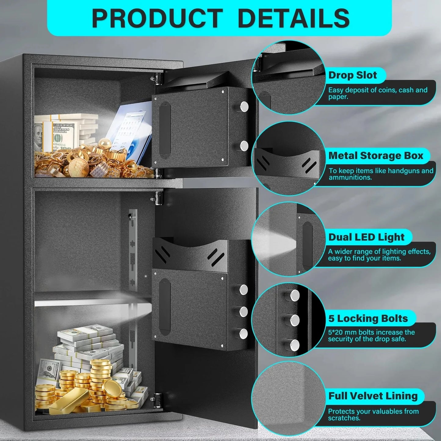 Digital Safe Box With Deposit Slot And Fireproof Waterproof Bag