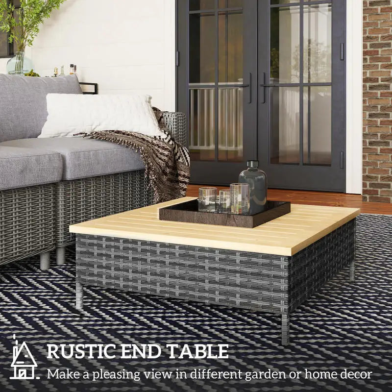 Outdoor Side Table With PE Rattan And Fir Wood Top