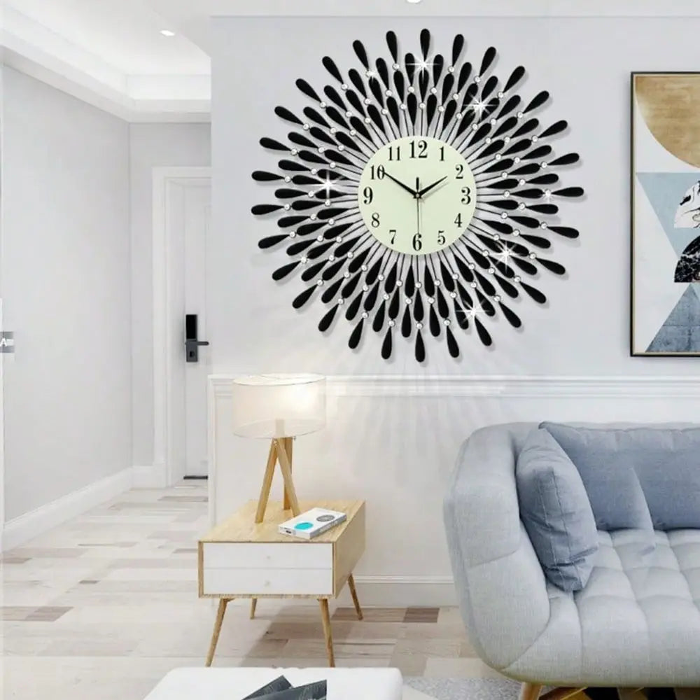 Non-Ticking Quiet Crystal Metal Wall Clock With Modern Bling
