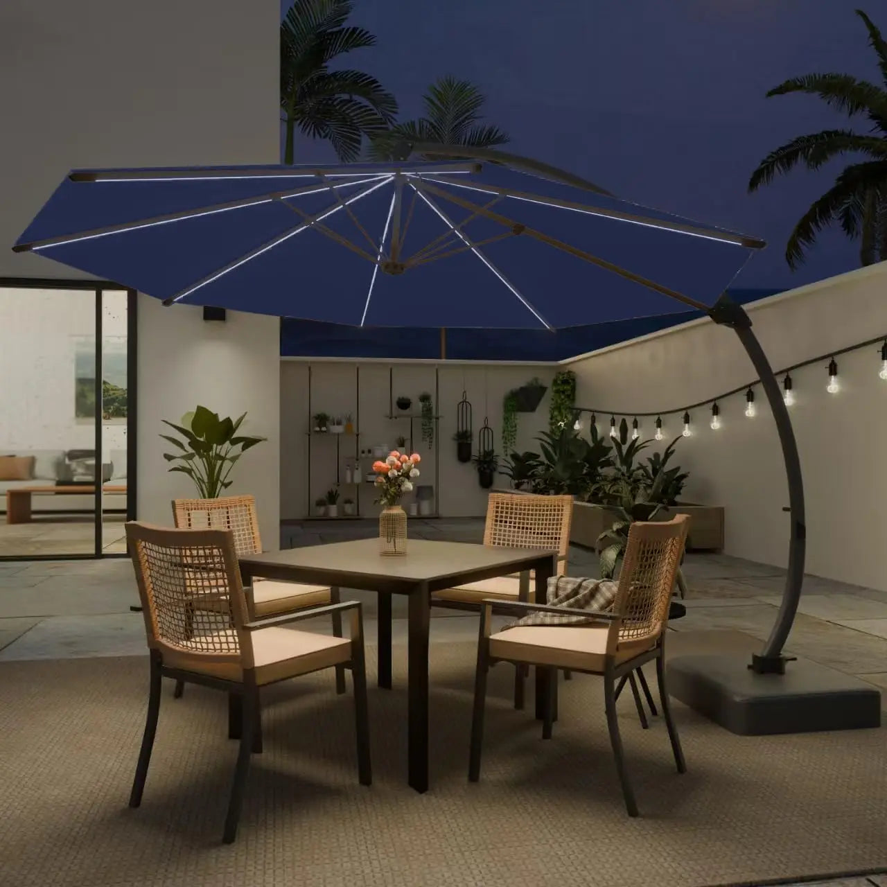 Aluminum Patio Umbrella With Base Cantilever Rotating 360 Degree