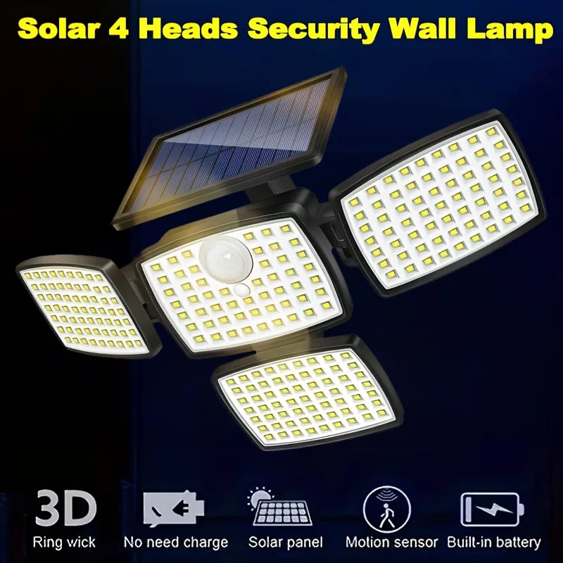 GHUSTAR 4 Head Solar Outdoor Lights With Motion Sensor